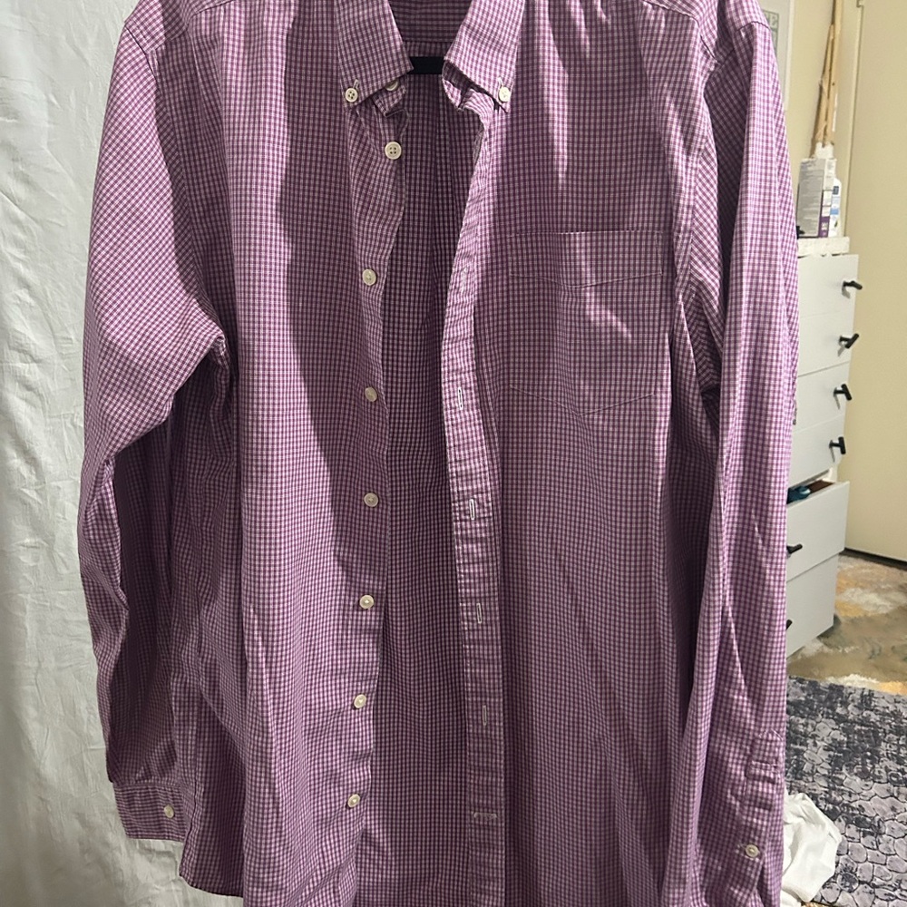Eddie Bauer Men's Lavender Checkered Button Down Shirt